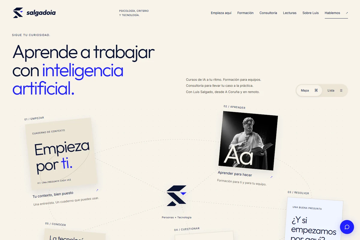 Portada de la web de SalgadoIA, con su mapa de contenidos